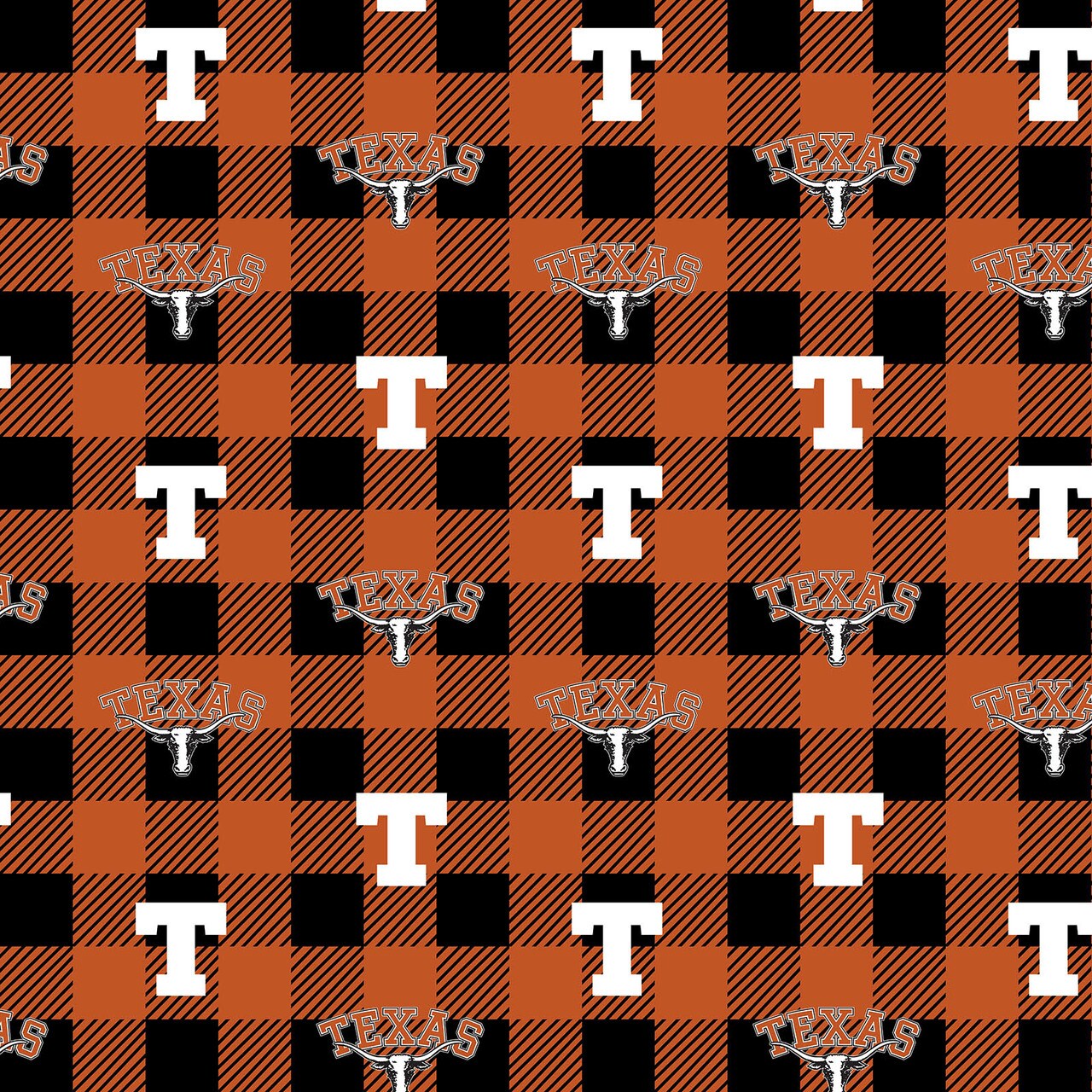 Sykel Enterprises-University of Texas  Fleece Fabric-Texas Longhorns Buffalo Plaid Fleece Blanket Fabric-Sold by the yard